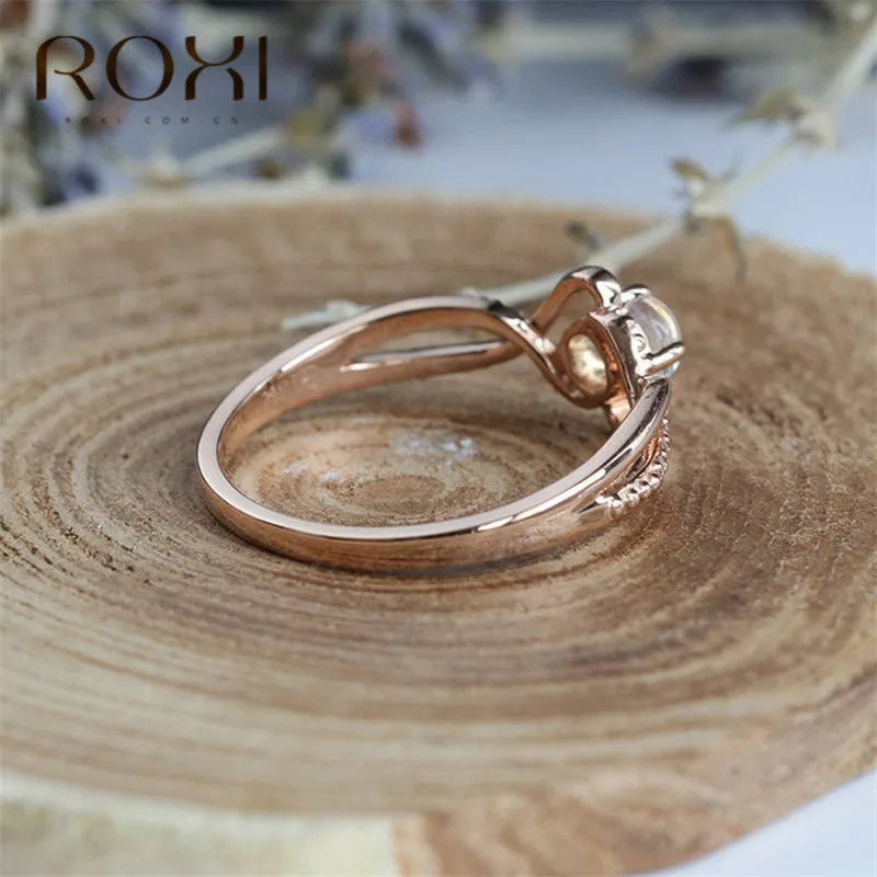 ROXI Винтажный натуральный лунный камень кольцо очаровательные обручальные кольца Anillos Свадебные ювелирные изделия Бесконечность проложить стразами и цирконием кольцо