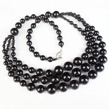 

102.2g 4mm-12mm Black Agates Round Knotted Handmade Necklace 17.5 inch