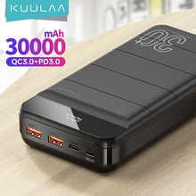 Kuulaa banco de potência 30000 mah qc pd 3.0 poverbank carregamento rápido powerbank 30000 mah usb carregador de bateria externa para xiaomi mi 10 9