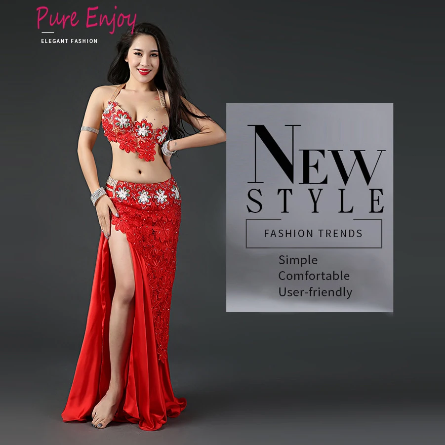 

Belly Dance Suit Suitable For B-c Cup Bras Black Red Orange Spandex Real Silk Satin Women Oriental Dance Competition Luxury Set