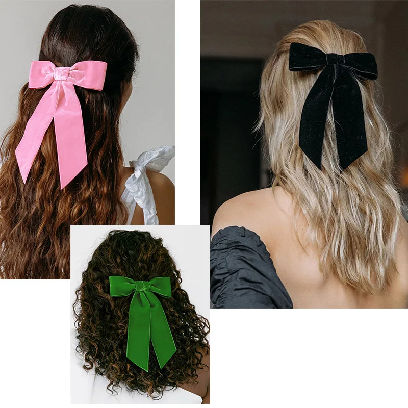 Lystrfac Vintage Velvet Ribbon Bow Barrette Hair Clips For Women Simple Hairpin Top Clip Ladies Hairgrips Hair Accessories