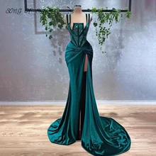 

Mermaid Malachite Green Women Evening Dresses Luxury Shiny High Split Sheath Sling Ladies Formal Gown Robes De Soirée Femme