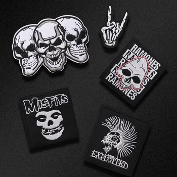 

DIY Embroidered Hippie Skull Iron on Patches for Clothing Biker Badge Fabric Punk Band Stickers Embroidery Applique Clothes