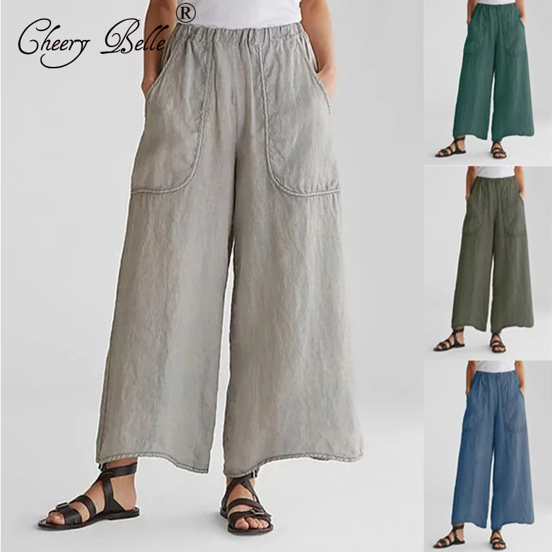 plus size cotton wide leg pants