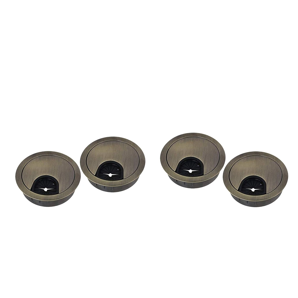4pcs Zinc Alloy Desk Grommet Cord Cable Hole Cover for Office Home Computer Desk Wires Management 50mm Hole (Bronze)