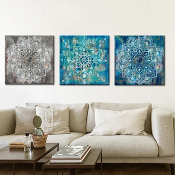 

Abstract Art Posters and Prints Wall Art Canvas Painting Classic Brick Draw with Mandala Flower Picture for Living Room No Frame