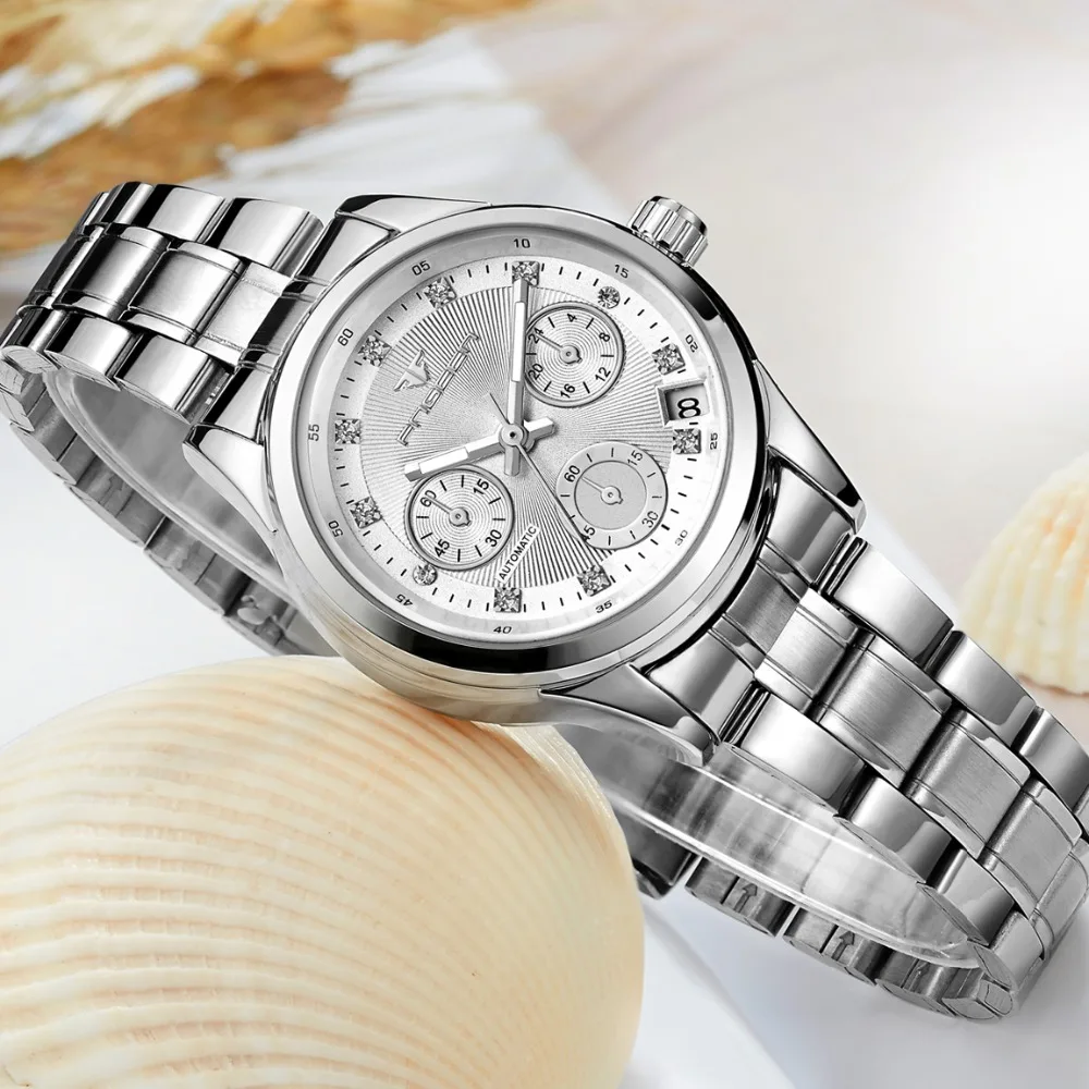 FNGEEN Watch Women Automatic Mechanical Romantic Crystal Ladies Wacth Date Casual Female Clock relogio feminino