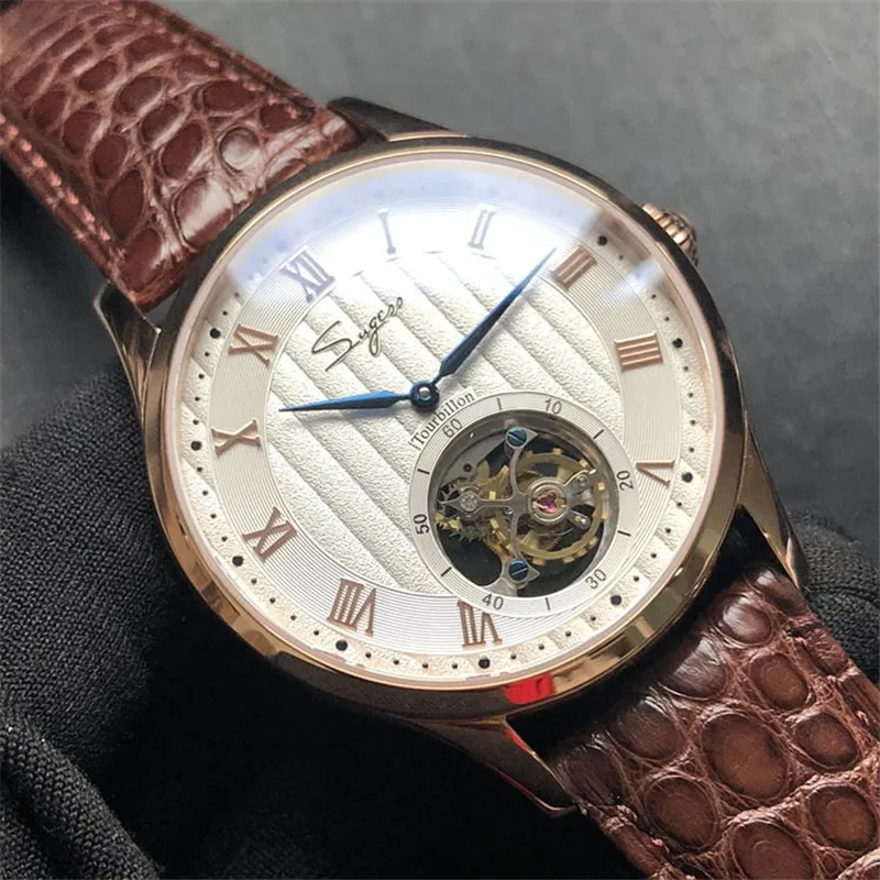 Супер Роскошные Мужские Оригинальные ST8002 Tourbillon Move Мужские t часы из крокодиловой кожи мужские механические часы сапфировое стекло