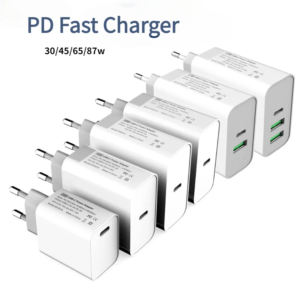 TYPE-C USB QC3.0 PD Fast Power Adapter 30W 45W 60W 65W 87W For MacBook Pro/Air Samsung iPhone Mobile