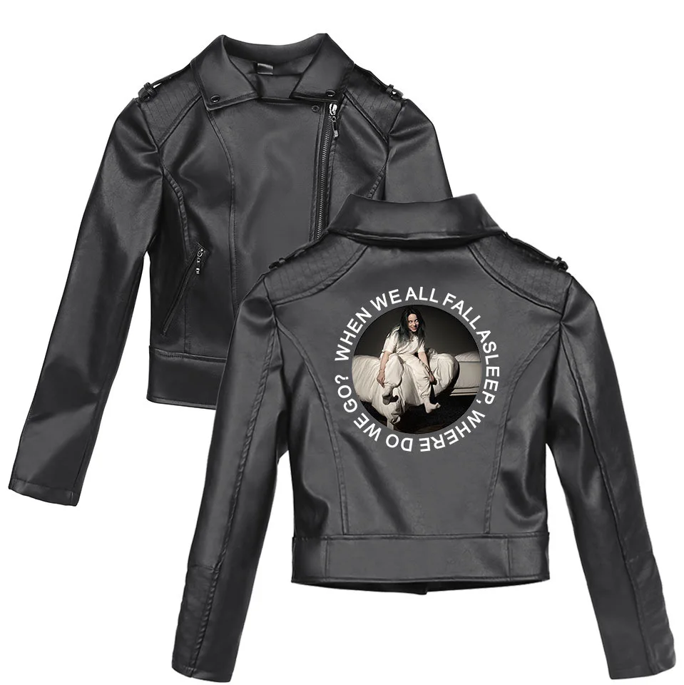 

2019 New Style Hot Sales Billie eilish Cool Fashion Printed Trend Versatile Leather Jacket Men And Women