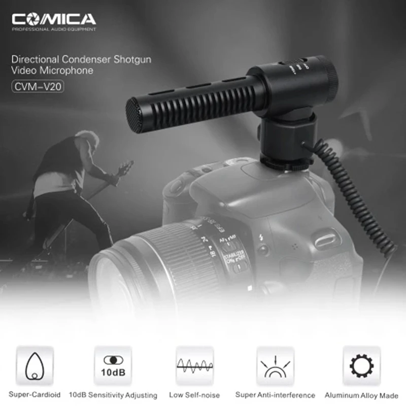 Comica Cvm-V20 конденсаторный видео микрофон интервью микрофон супер анти-помехи двойные внутренние микрофоны для Dslr камеры Ca