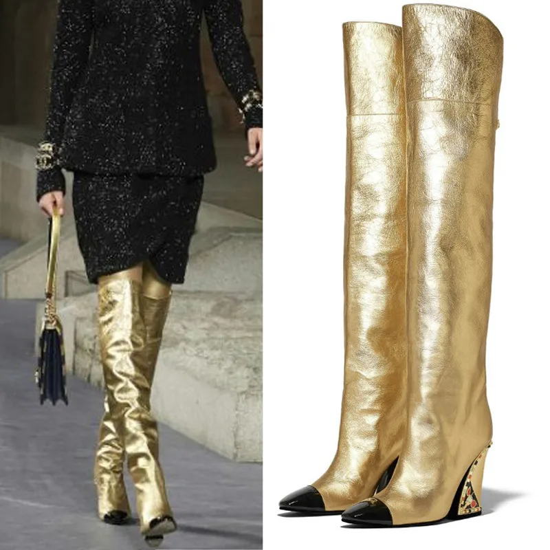 gold knee boots