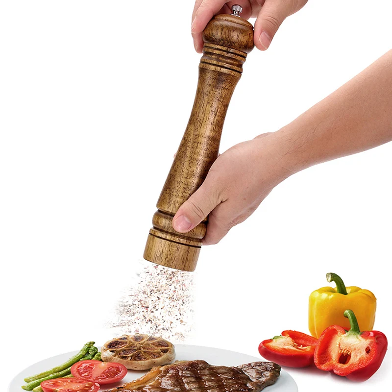Salt and Pepper Grinder Wood Shakers with Adjustable Ceramic Grinder and Spare Rotor Kitchen Accessory