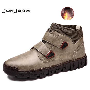 

JUNJARM 2021 Brand Men Ankle Boots Warm Fur Men Winter Boots Comfortable Men Snow Boots Outdoor Men Ankle Boots Plus Size 39-48