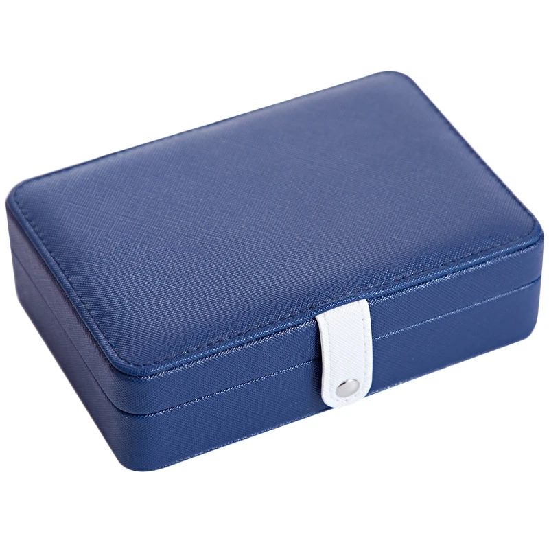 

PU Jewelry Box Magnetic Buck Bracelet Earrings Necklace Rings Jewellery Storage Case Casket Cabinet Portable with Mirror Navy Bl