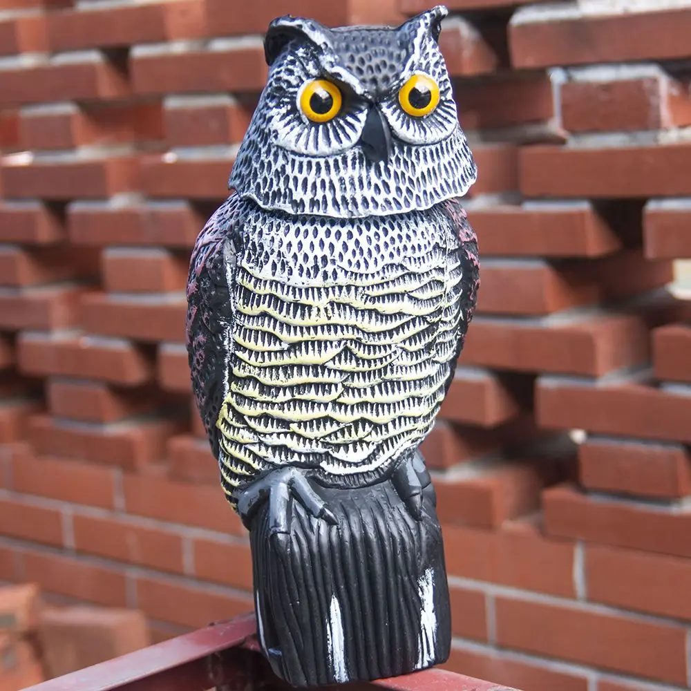 

1PC Large Realistic Owl Decoy With Rotating Head Bird Pigeon Crow Scarer Scarecrow Simulation Plastic Protects Garden