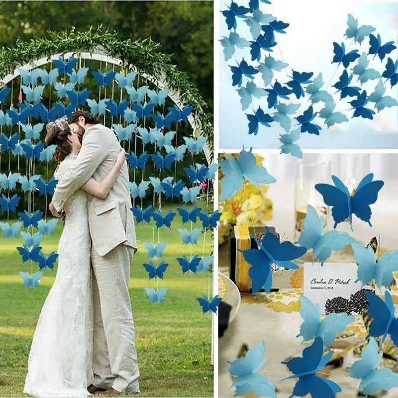 2.7m Colorful 3D Butterfly Paper Garland Romantic Wedding Hanging Birthday Party Banner Decor Shopping Mall Window Decoration