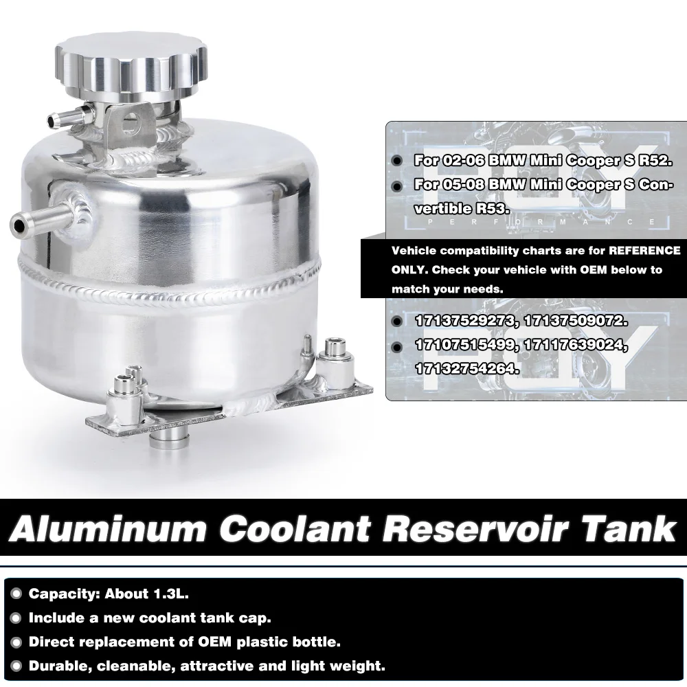 Coolant Expansion Tank Aluminum Coolant Header Expansion Overflow Water Tank & Cap Reservoir Can Car Accessories For 02-08 BMW Mini Cooper S R52 R53