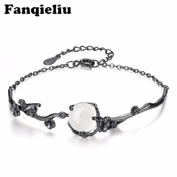 

Fanqieliu Retro Plum Flower Charming Opal Beads Bangles Woman Black Color 925 Sterling Silver Bracelets For Women FQL20324