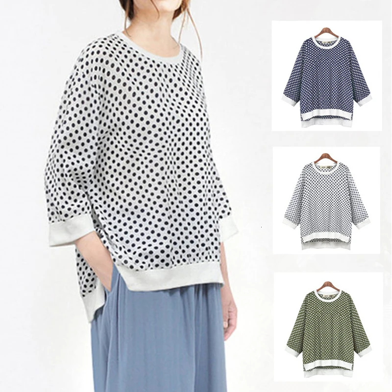 

Three Quarter Sleeve Sweatshirt Woman Polka Dot Korean Style Autumn Women's Sweatshirt Casual Loose Pullover Tops Clothes XXXXL