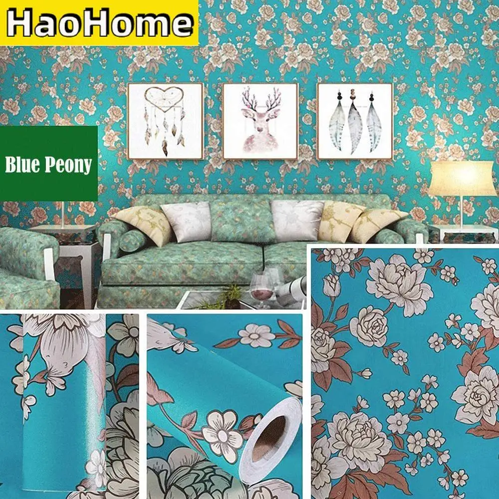 HaoHome Retro Peony Peel and Stick Wallpaper Decorative Wall Paper Floral Removable Self Adhesive Shelf Liner Roll wall hanging threetiers iron pipe book shelf retro art display shelves bookcase decorative bookshelf wall storage shelf 1pc