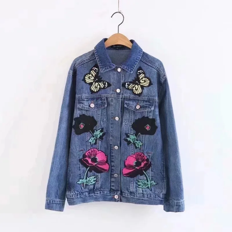 

AliExpress EBay Hot Selling 2018 Autumn New Style Europe And America WOMEN'S Dress Embroidered Butterfly Cowboy Jacket Tops