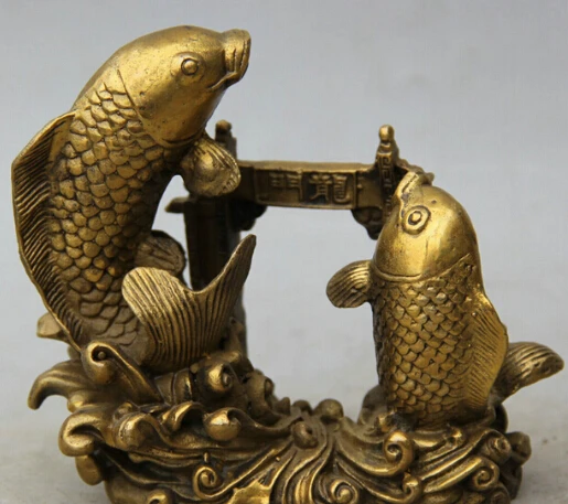 907++ " Китайская фэн-шуй латунная скульптура с двумя рыбками barracuda Pass Dragon Door