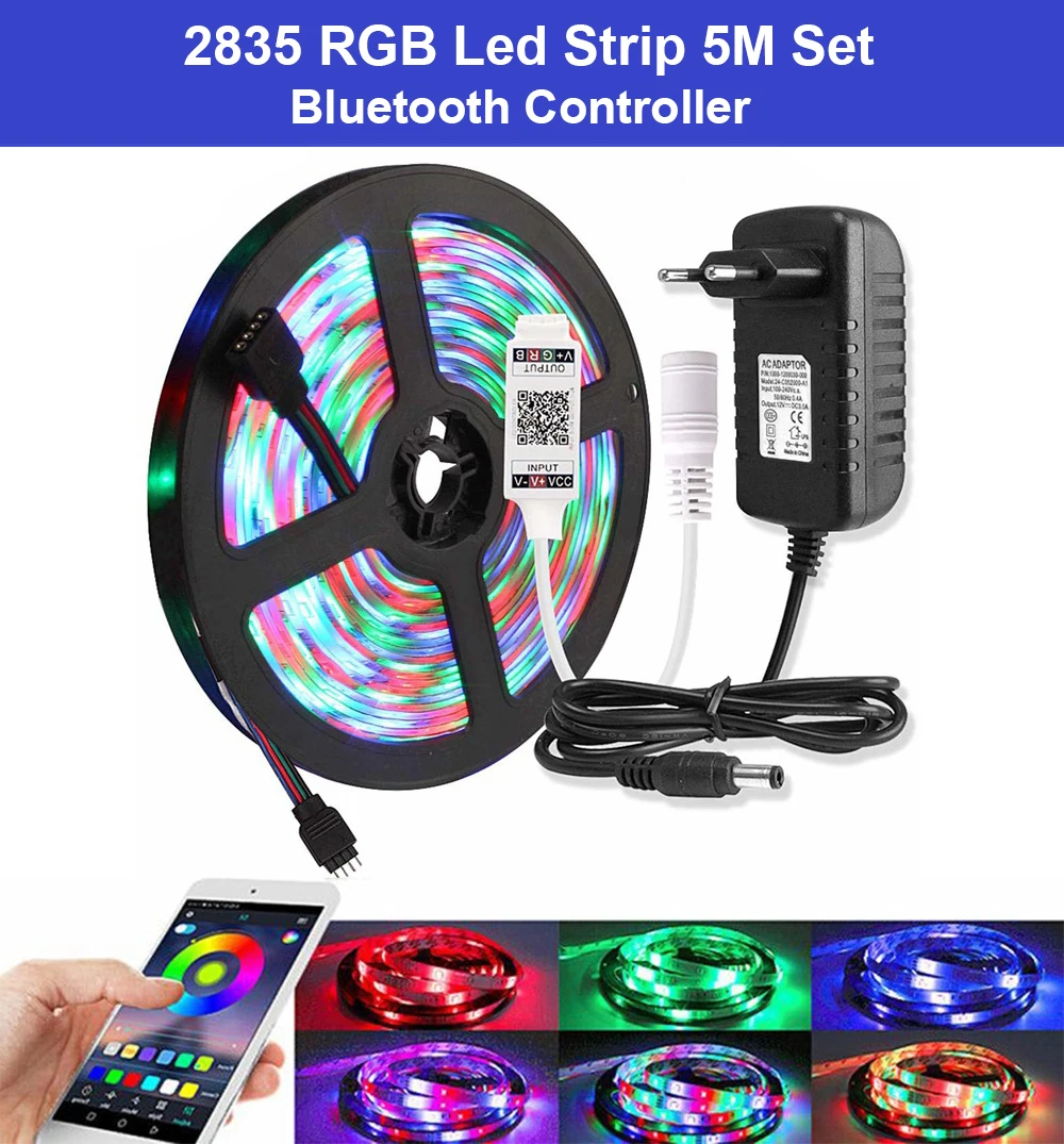 Музыка/Bluetooth/WiFi RGB светодиодный светильник 2835 DC 12 В водонепроницаемый 5 м 60 светодиодный s/M светодиодный диодный контроллер адаптер питания