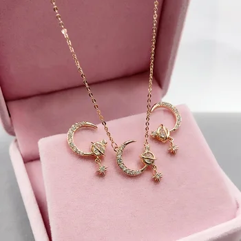 

Vanifin Fashion Jewelry Distinctive Universe Zircon Micro inlay Necklace with Earrings for Everyday Wedding Best Gift