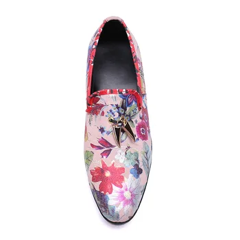 

Fashion Comfortable Genuine New Leather round toe pink print Flat Man handmade Shoes slio-on men driving shoes size38-46