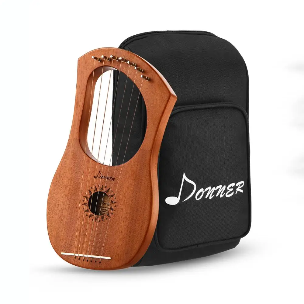 

Donner Lyre Harp Kit Solid Mahogany 7 Metal String Bone Saddle Harp Instrument Ancient Greece Style with Tuning Wrench Carry Bag