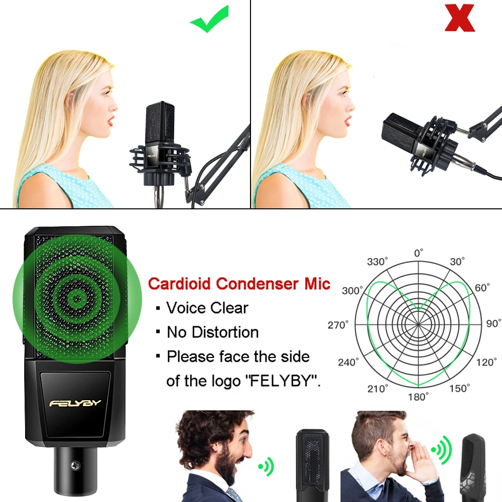 FELYBY BM1000 Аудио Студийный конденсаторный микрофон для караоке