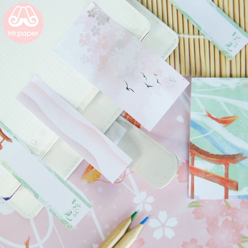 Mr Paper 72pcs/lot Watermelon Juice Carp Sakura Set for Diary Creative Folded Memo Pad Notepad Self-Stick Note Writing Memo Pads