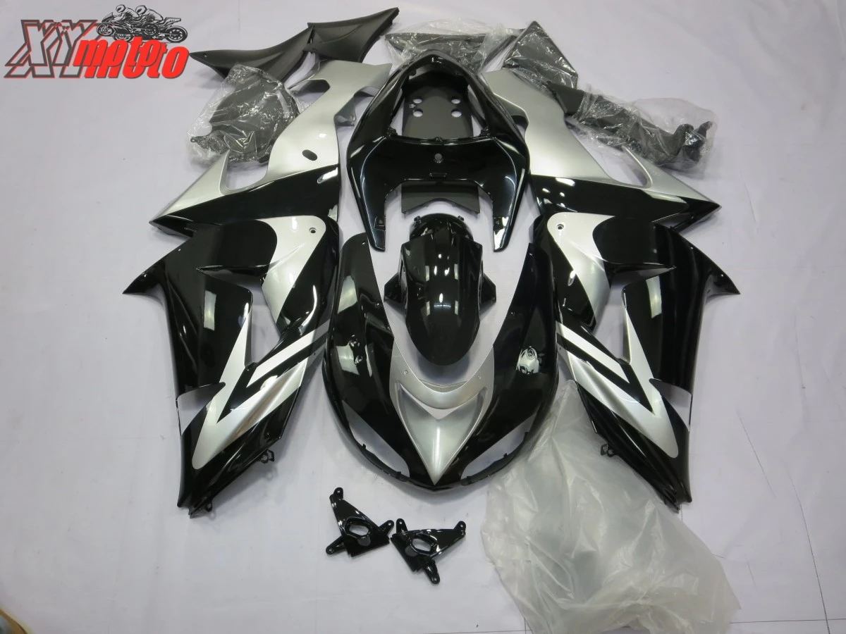 

Motorcycle ABS Fairing Kit For Kawasaki ZX10R 2006-2007 Injection molding Full Fairings ZX-10R 06-07 Gloss Black Silver Bodywork