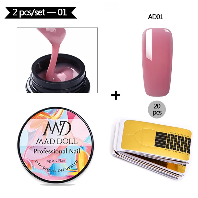 MAD DOLL Poly Quick Extension UV Gel Set Clear White Pink Builder Nail Gel Polish for Nail Extensions Nail Forms Acrylic Tips - Цвет: Set 1