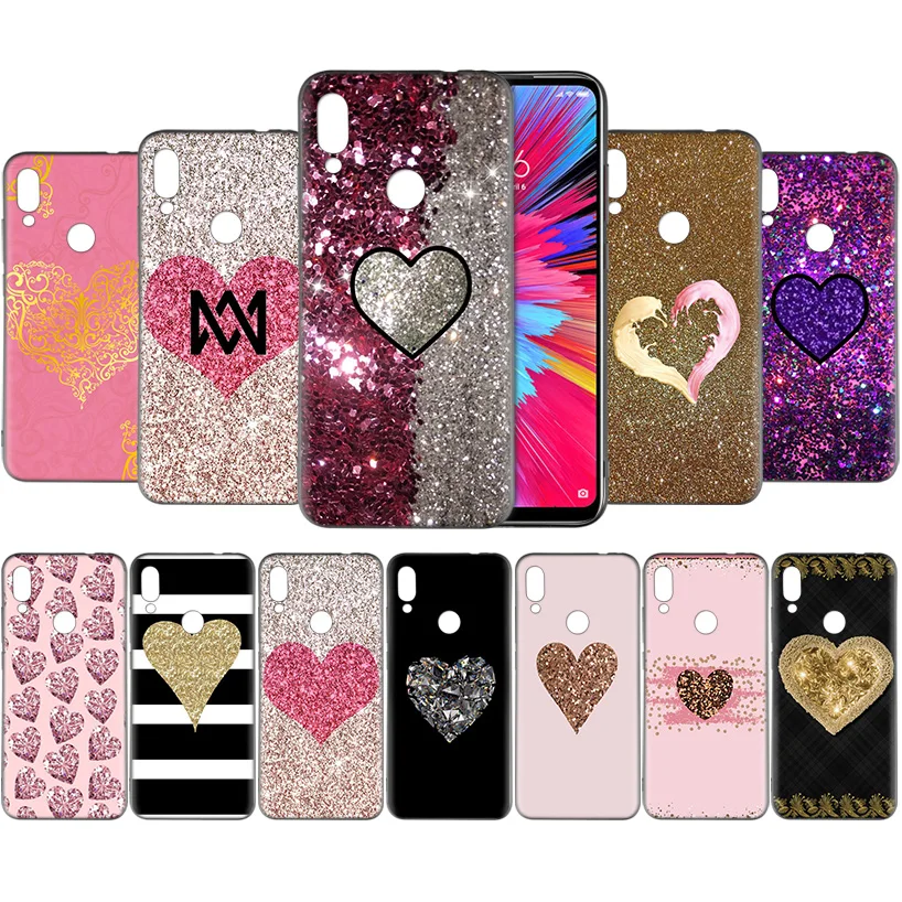 

Sequins Heart Shape Pattern Silicone Case Cover Coque for Redmi 5 6 6A S2 7 7A GO Y3 K20 Plus Pro Note 4 4X 5 6 7 7S Fundas Capa