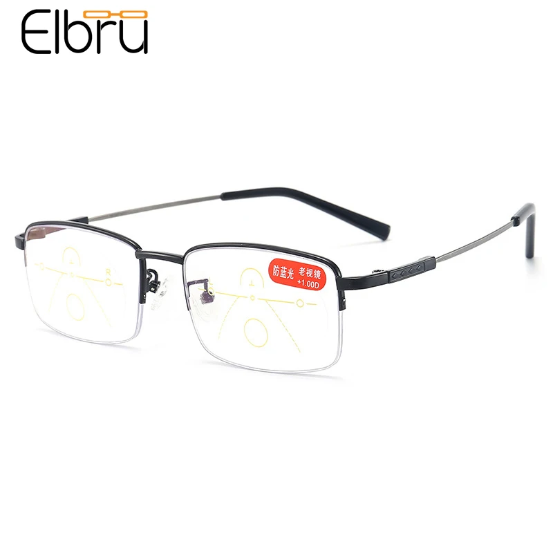 

Elbru Alloy Anti Blue Light Bifocals Reading Glasses Women Men Progressive Multi-focus Presbyopic Spectacles Diopters +1.0 +4.0