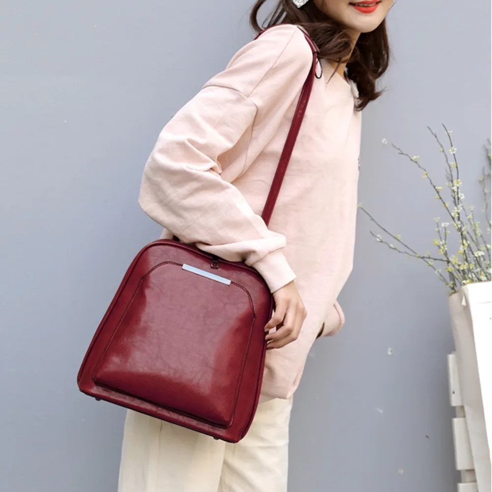 Vintage Oil Wax Leather Backpack for Women Large Capacity School Bag for Girls Leisure Shoulder Travel Bags for Female Rucksack