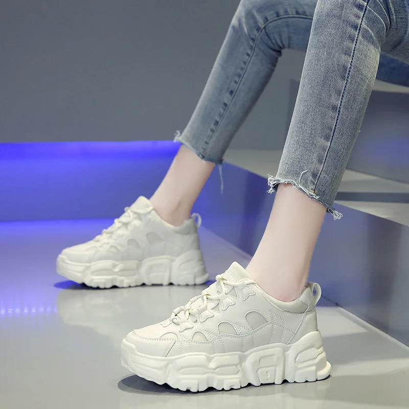 

SWONCO Dad Shoes White Womens Platform Sneakers Black 2020 Spring Student Casaul Shoes Wedges Female Fashion Sneakers White
