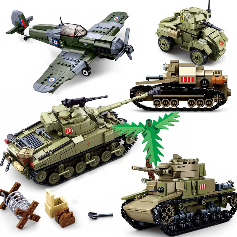 

WW2 Military Pazer Tank Army Vehicle Model Building Blocks Aircrafts War Plane Fighter Jet Armored Car Bricks Construction Toys
