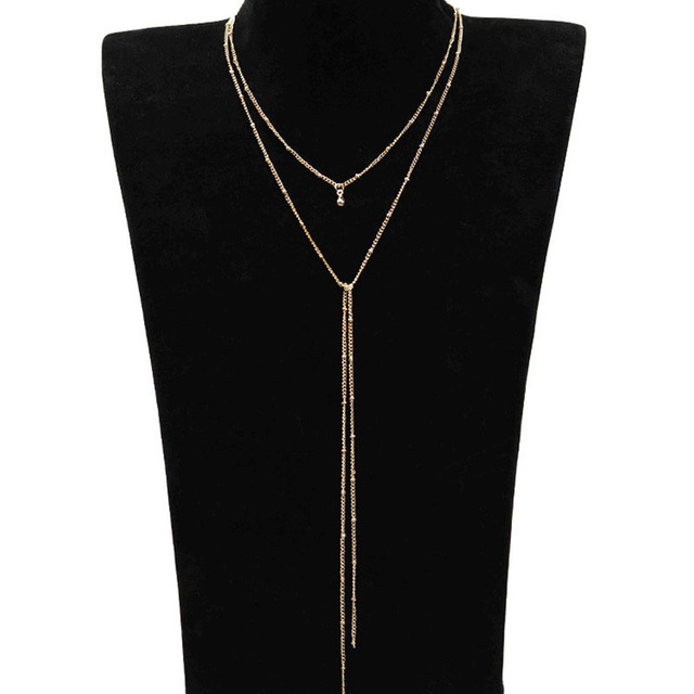 Simple Gold Silver Color Chain Choker Necklace Long Beads Tassel Chocker Necklaces For Women Collar Collier Ras Du Cou