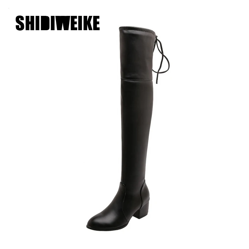 

2019 New Square High Heels Boots fashion Over-the-Knee zipper Boots Autumn winter Shoes Black White Beige Female Shoes J657