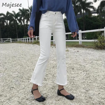 

Jeans Women Flare High Waist Solid Elasticity Simple Elegant Ladies Trousers Daily Casual Quality Ankle-length Chic Fashion