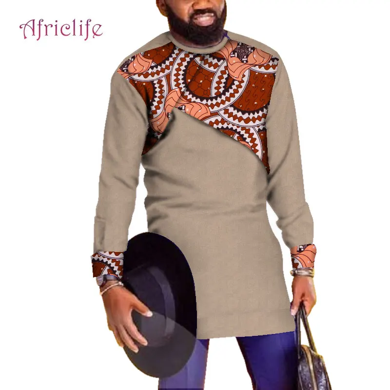 Африканский Сращивание рубашка для мужчин Печатный воск Африканский Плюс Размер Пользовательские полный рукав Топ Дашики мужчин s Африканский пользовательские одежды WYN671