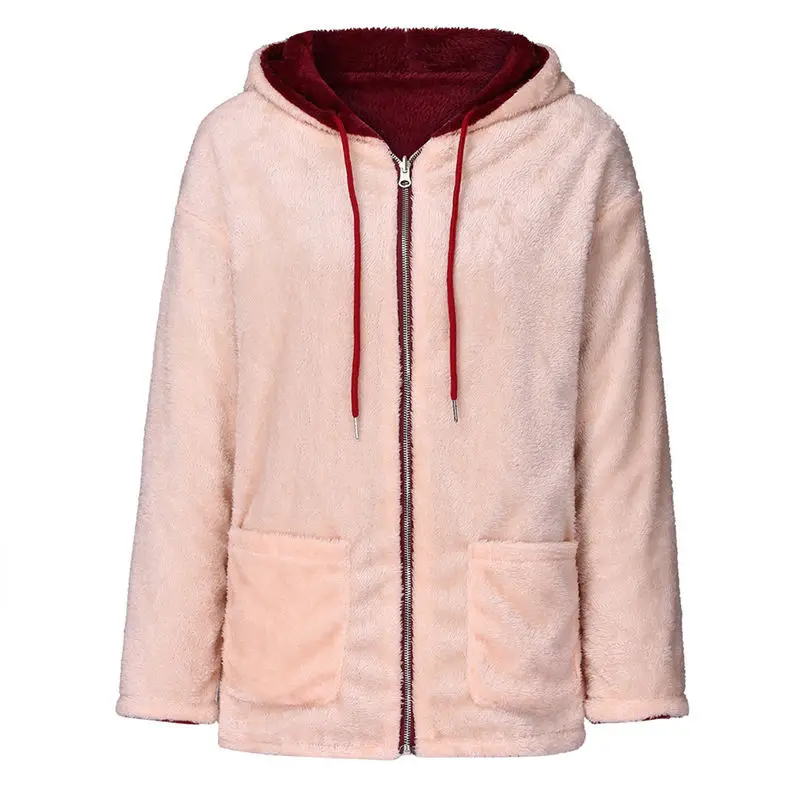 2019 New Winter Reversible Jacket Women Fashion Faux Fur Hooded Plush Zipper Pocket Reversible Coats куртка женская 4A21 (7)