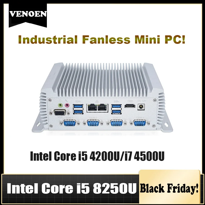 Мини ПК сервер core i7 i5 8250U 8350U безвентиляторный промышленный компьютер RS232/422/485 COM 2 gigabit lan тонкий клиент J1900 i5 4200U