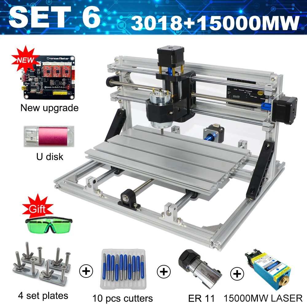 Лазерный гравировальный станок с ЧПУ 3018 лазерный гравер Мини DIY режущие инструменты ER11 GRBL для дерева PCB PVC мини деревообрабатывающая гравировка - Цвет: Зеленый