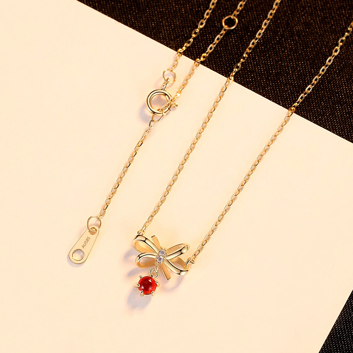 PAG & MAG подлинное 14K золото ожерелье с бантом для женщин красный драгоценный камень