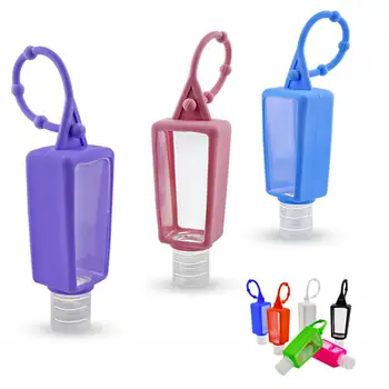 

10pcs Empty Hand Sanitizer Bottlles 30ml Portable Travel Silicone Hook Squeeze Plastic Clear Random Color Refillable Bottles