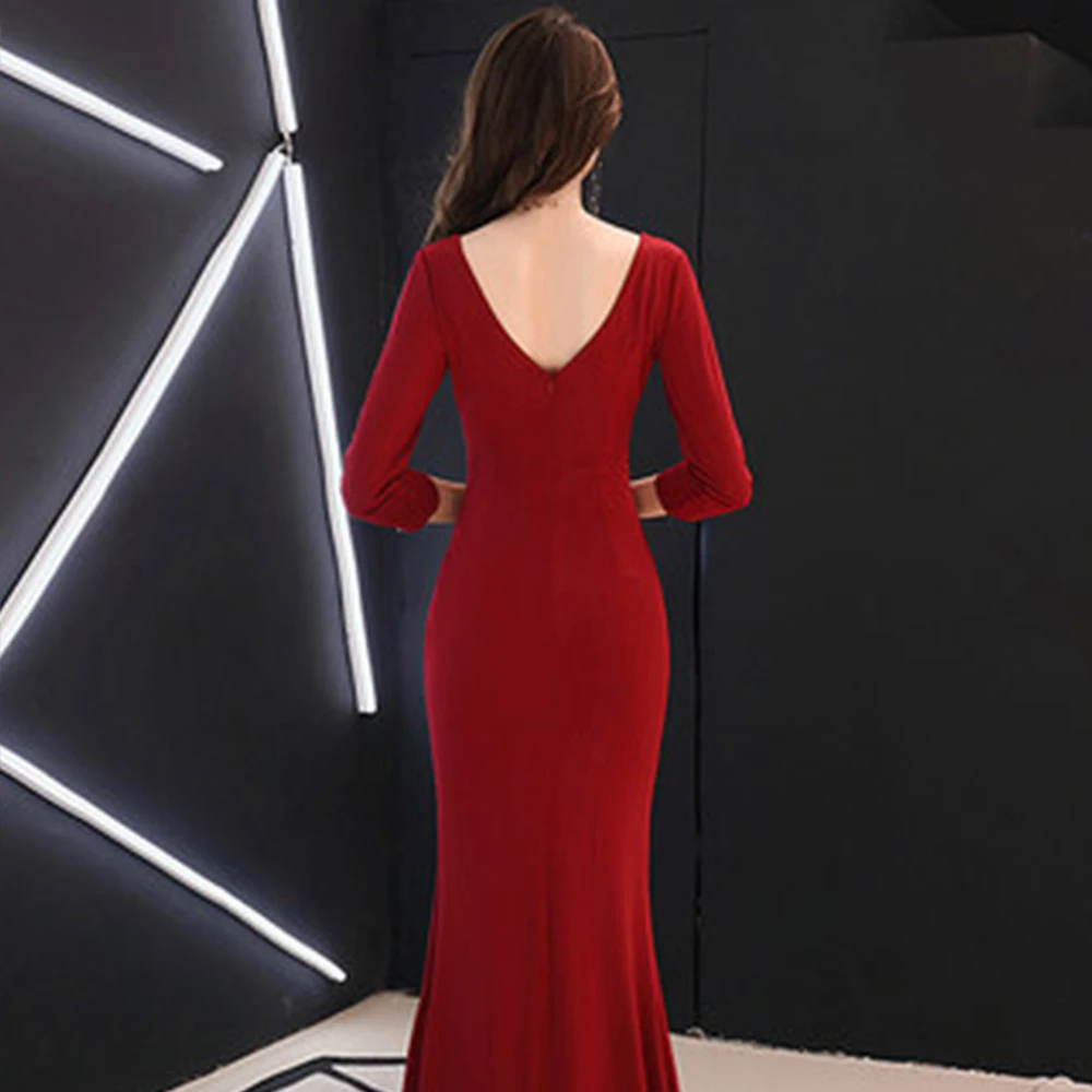Skyyue вечернее платье с рукавом три четверти Robe De Soiree вечерние платья с блестками для женщин сексуальные Формальные платья с v-образным вырезом F003